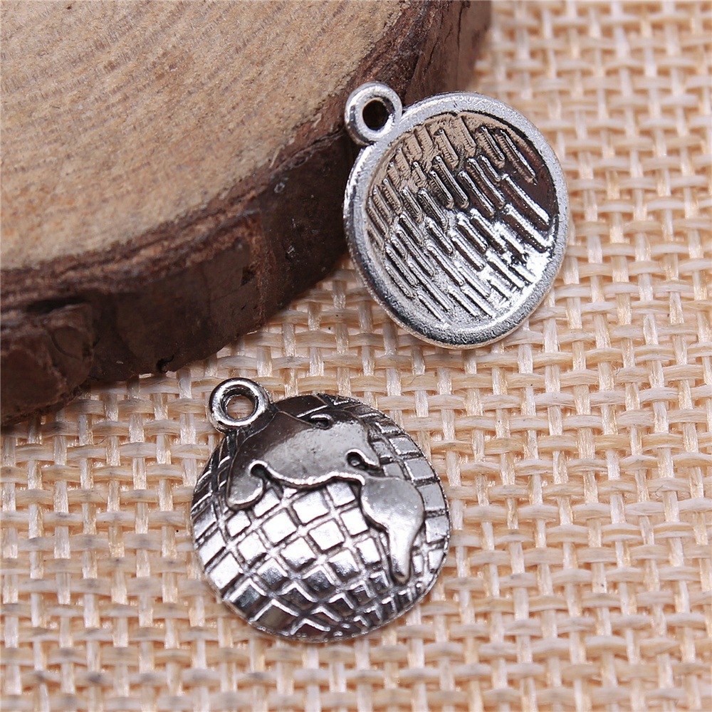 Vintage Fashion Wholesale - 20pcs 16x13mm(0.63x0.51inch) Antique Silver Color Globe