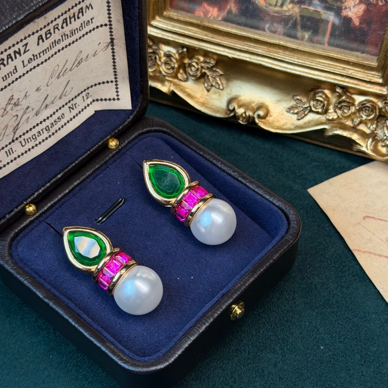 Vintage Green Glass Pink Zirco - Vintage Fashion Jewelry Brands ulasan dan harga
