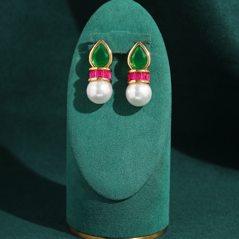 Vintage Green Glass Pink Zirco - Vintage Fashion Jewelry Brands ulasan dan harga