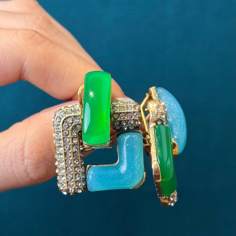 Vintage Blue Glass Green Geome - Vintage Fashion Jewelry Brands ulasan dan harga