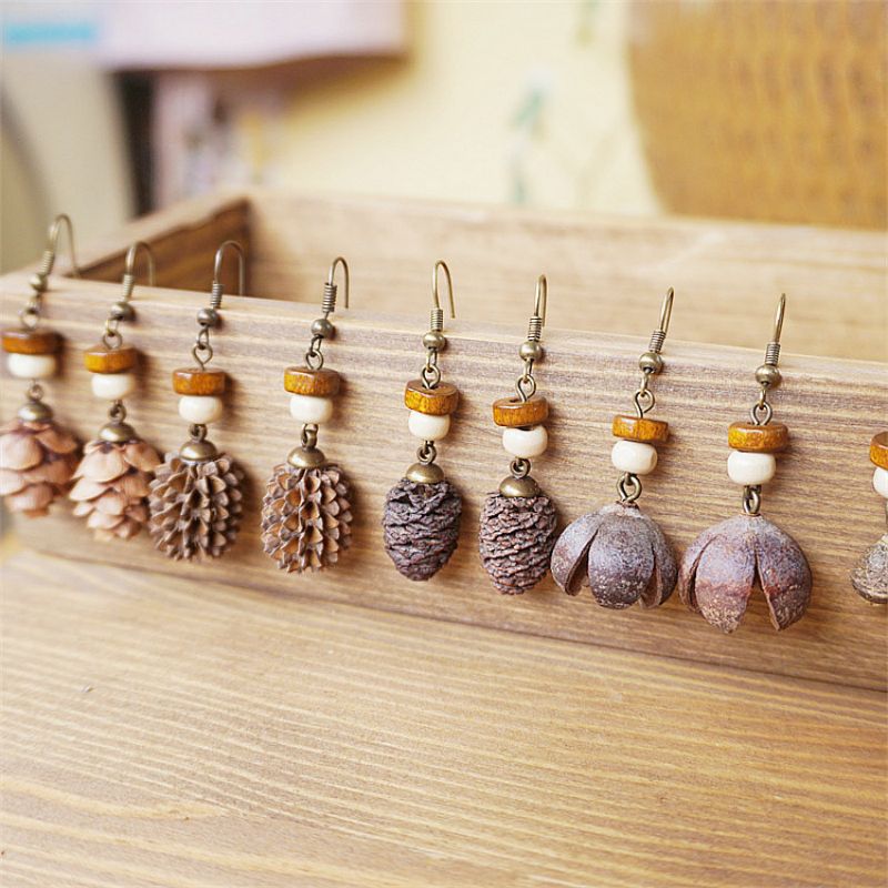 Vintage Wooden Plant Earring U - Vintage Fashion Wholesale ulasan dan harga